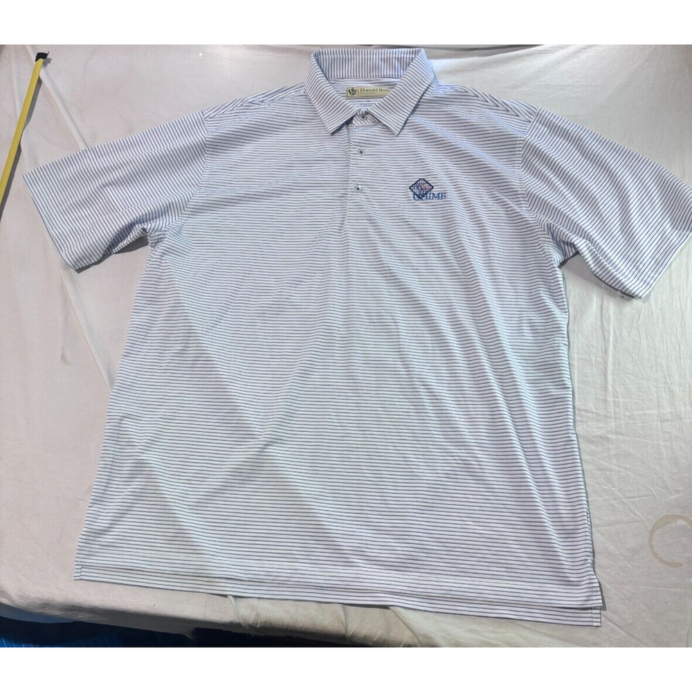Donald Ross Sportswear Golf Polo Shirt Men's XL White Blue striped Short Sleeve